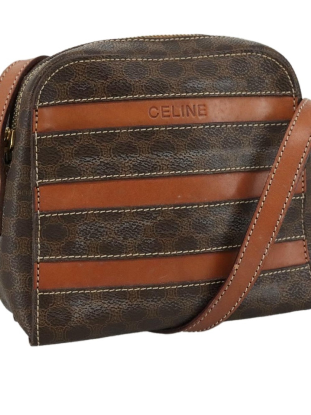 Celine Vintage Macadam Shoulder/Crossbody Bag PVC BrownLeather MC96